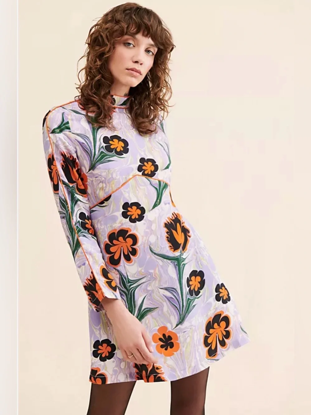 Untitled in Motion Floral Mini Dress XS Tencel Mock Neck Retro Mod NWT Summer - Picture 2 of 13